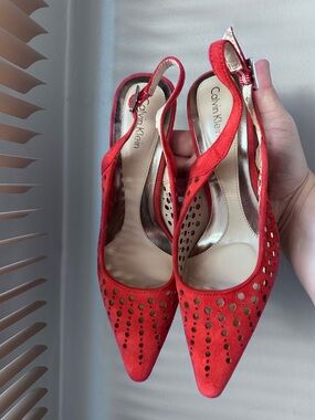 Calvin Klein Slingback Damaris Pumps Size 7 Coral Orange Red Slingback Heels